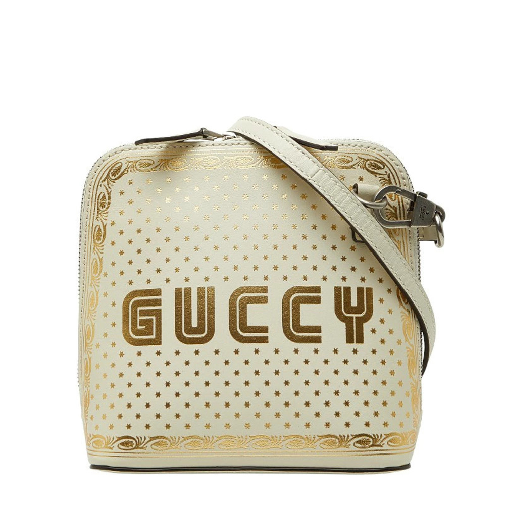Gucci SEGA GUCCY Crossbody Shoulder Bag White Gold Leather